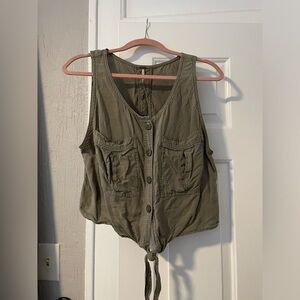 Safari-Style Tie Front Top